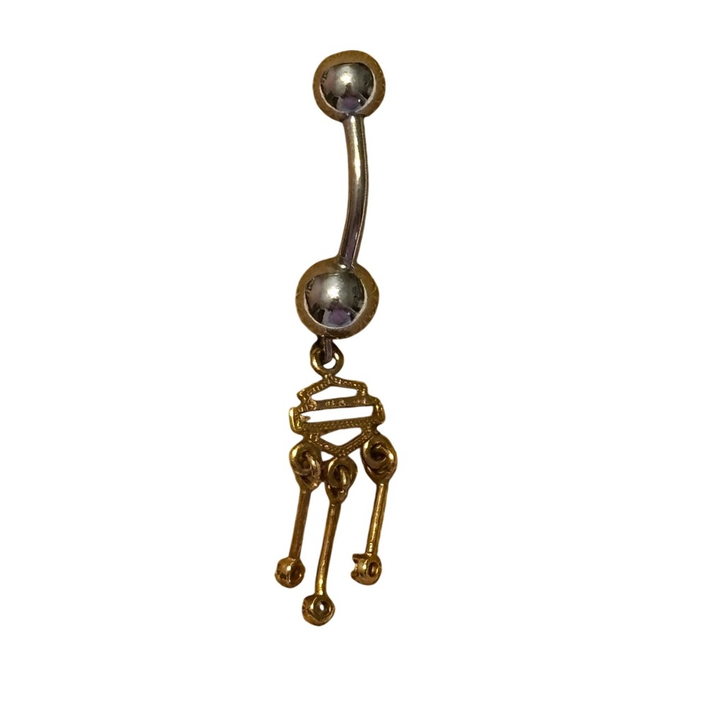 Vintage Harley-Davidson 10K Gold 3-Drop Dangle Belly Button Ring - Picture 2 of 3